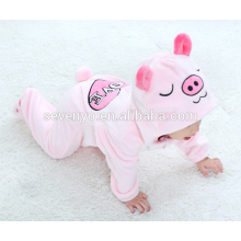 Soft baby Flannel Romper Animal Pig Onesie Pajamas Outfits Suit,sleeping wear,cute pink cloth,baby hooded towel